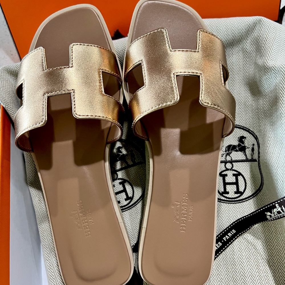 SOLD Hermes Oran Sandals Rose Gold size 36